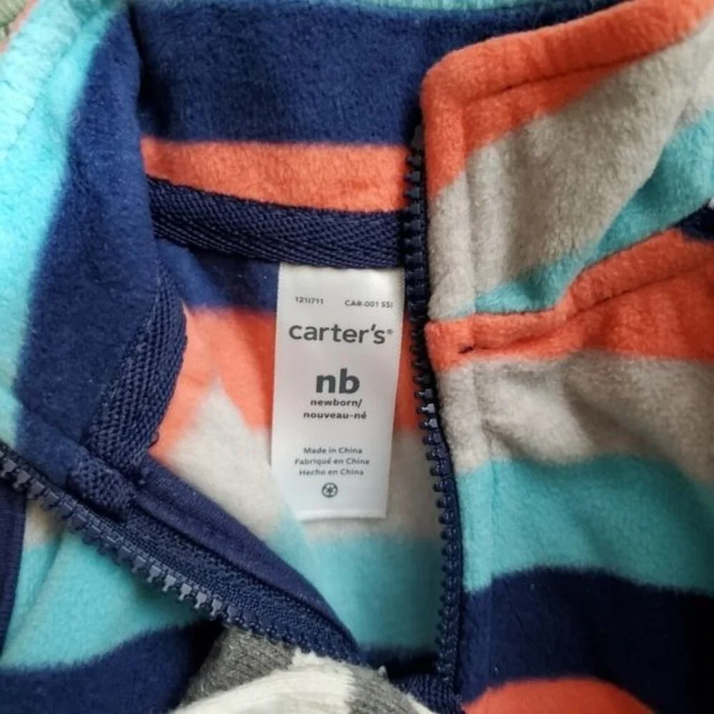 Carter's 3 pieces romper footie ,striped Overall ,Colorful Vest All‎ Sz Newborn
